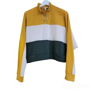 Ivoire Womens Color Block Cropped Long Sleeve Top/Pullover Size Large